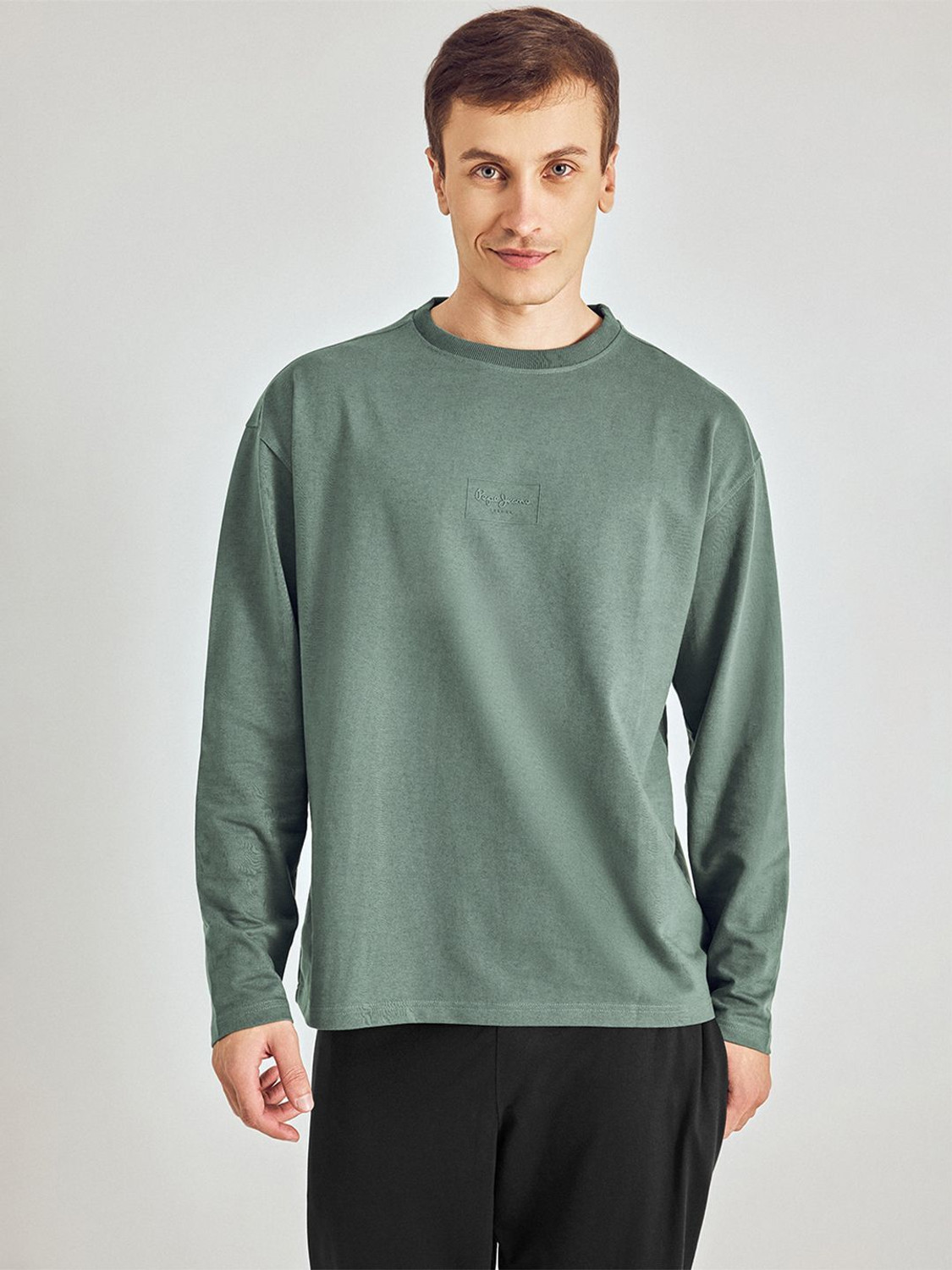 Image of Pepe Jeans Solid Men Round Neck Green T-Shirt