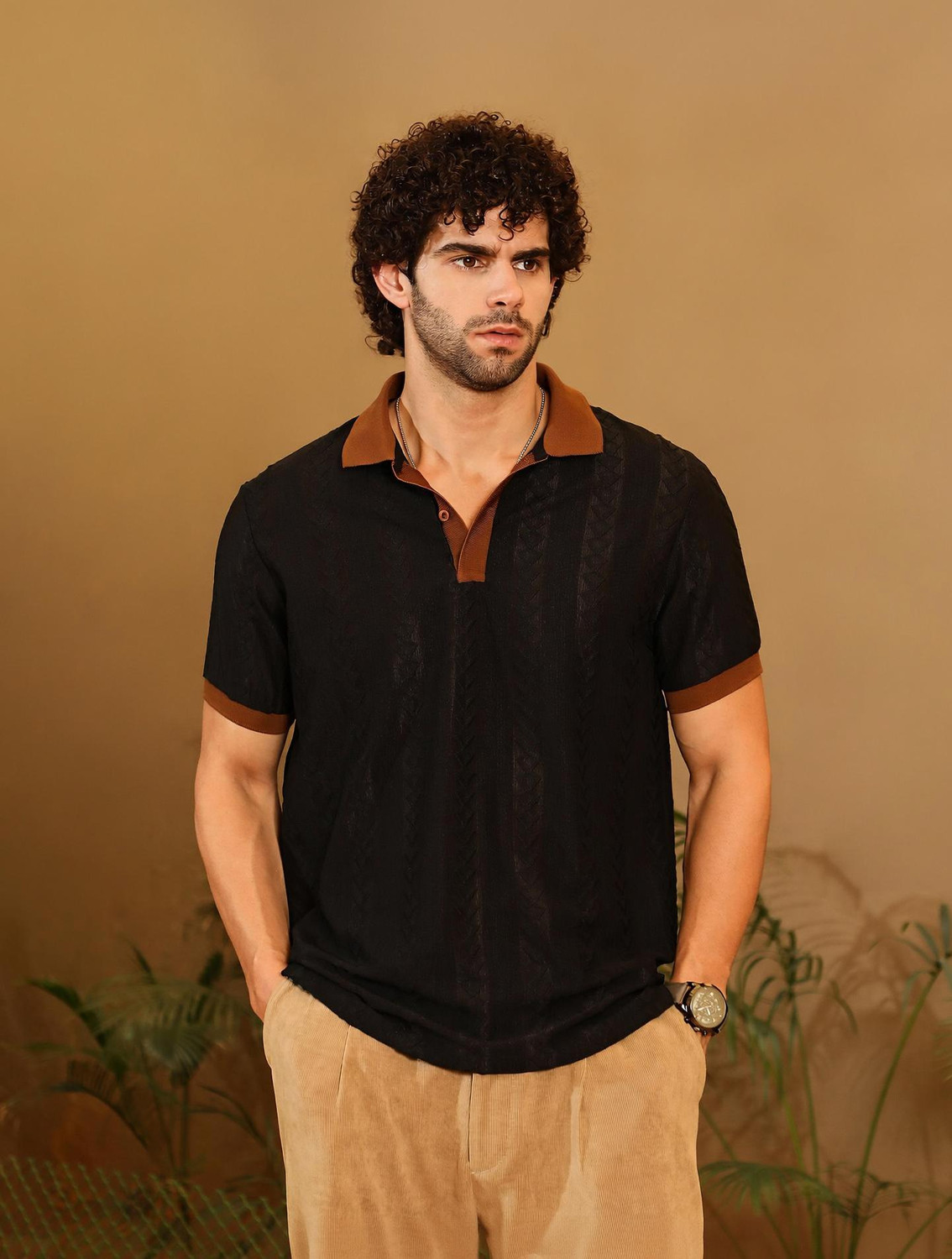 Image of CAMPUS SUTRA Solid Men Polo Neck Black T-Shirt