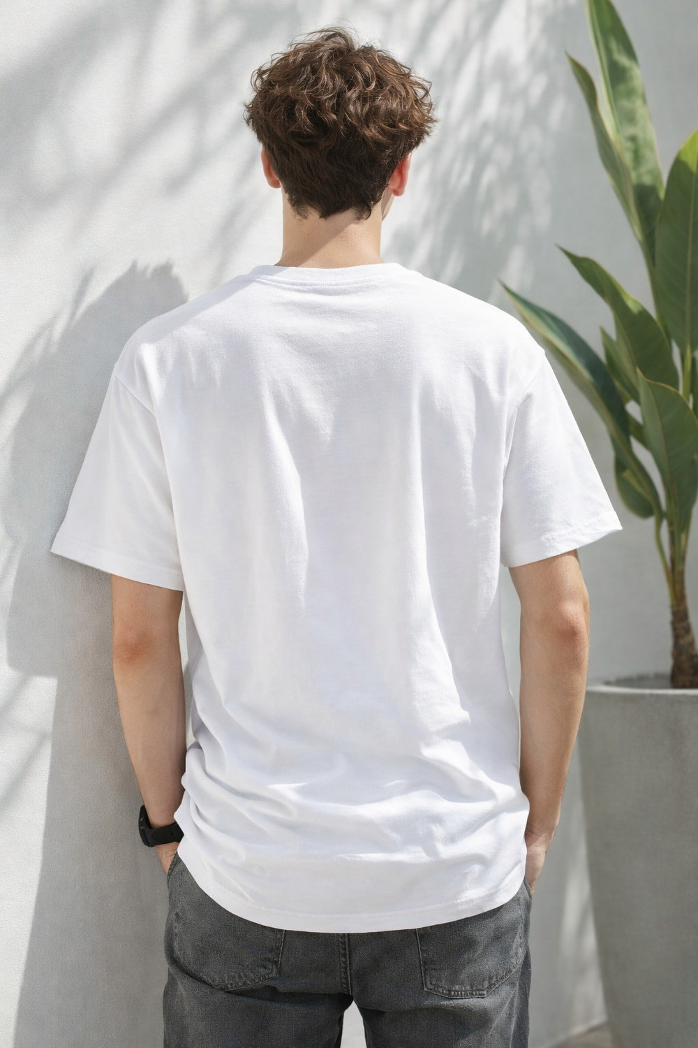 Image of R S Fashion Trend Solid Men Round Neck White T-Shirt