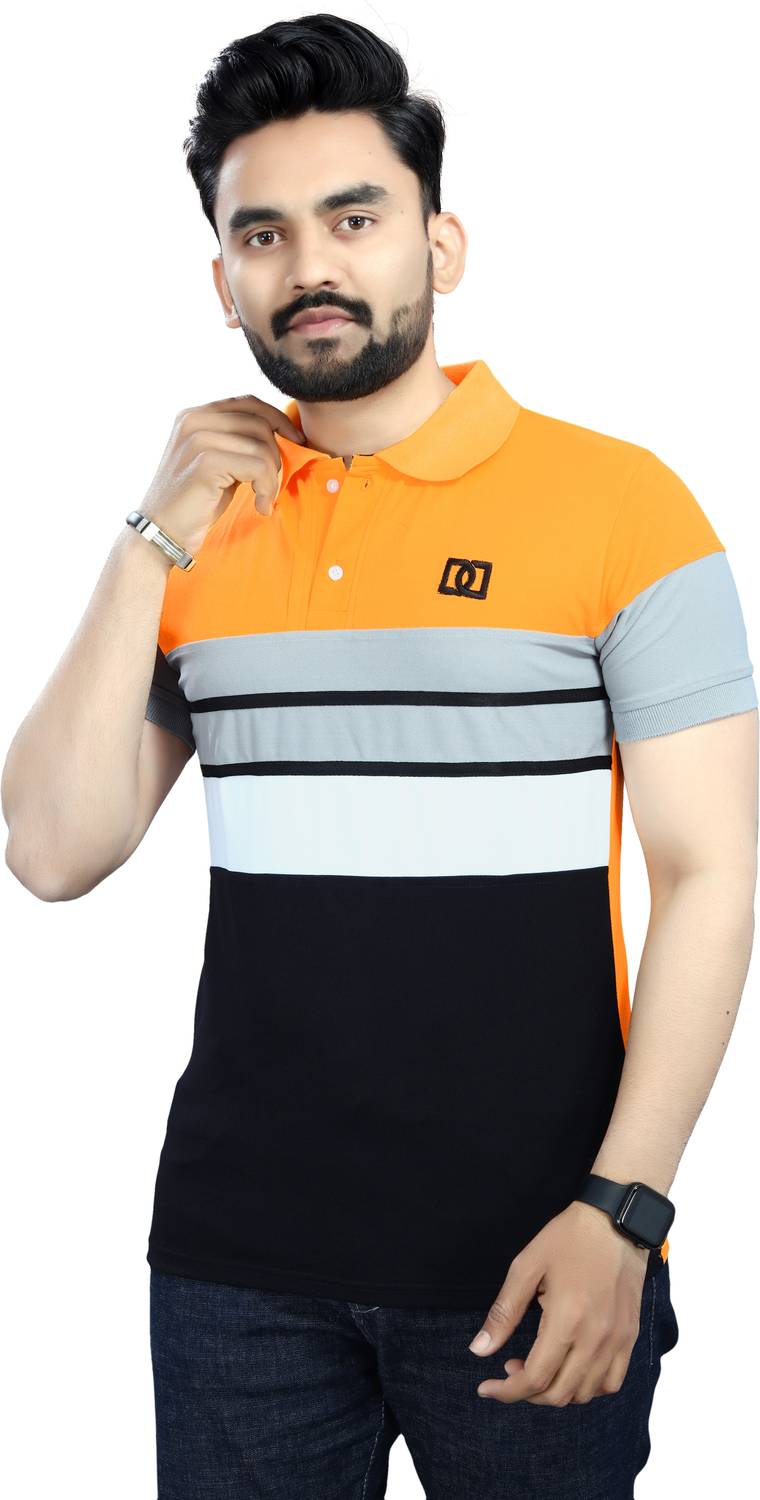 DyrectDeals Men Colorblock Polo Neck Polycotton Yellow T-Shirt