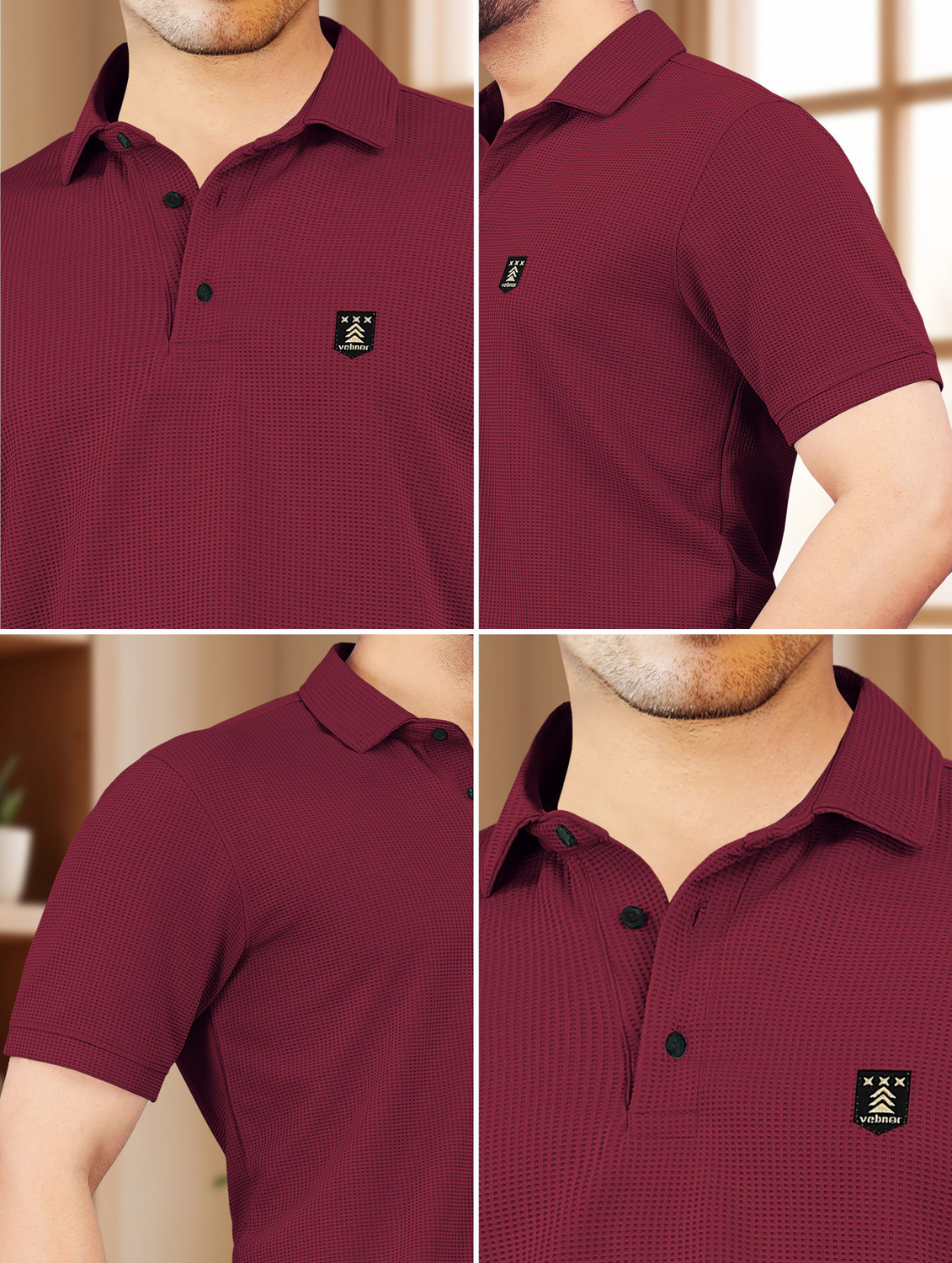 Image of VeBNoR Self Design Men Polo Neck Maroon T-Shirt