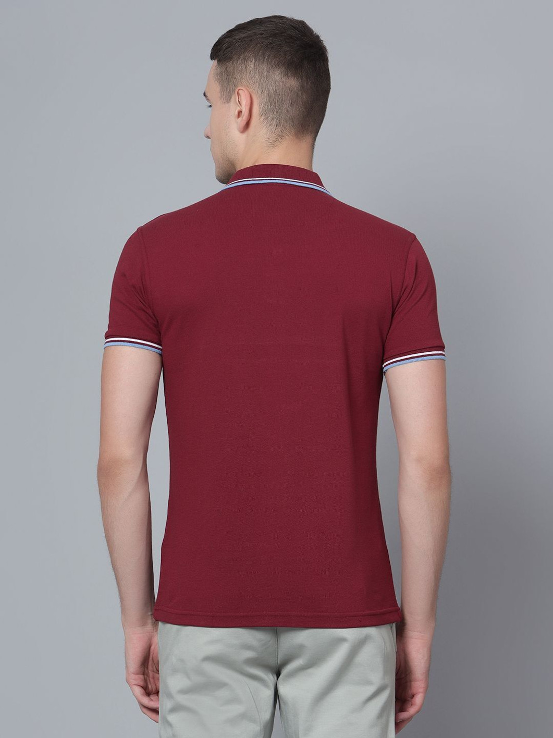 Image of CANTABIL Solid Men Polo Neck Maroon T-Shirt
