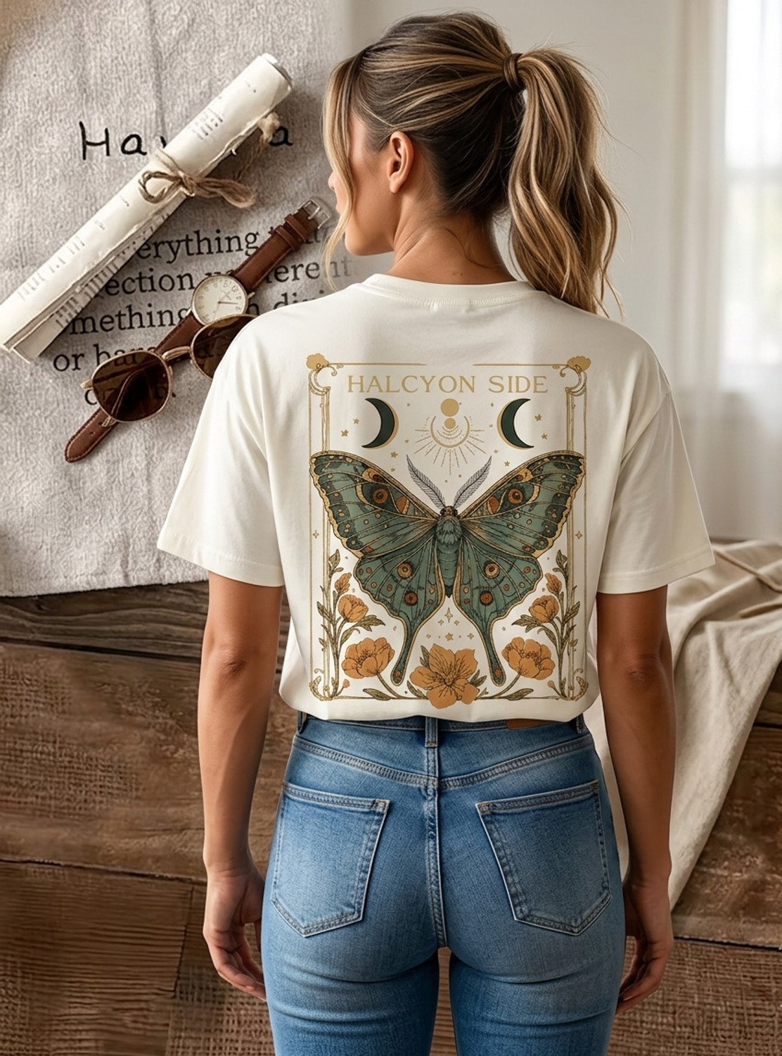 Image of Ascenzo Printed Women Round Neck Beige T-Shirt