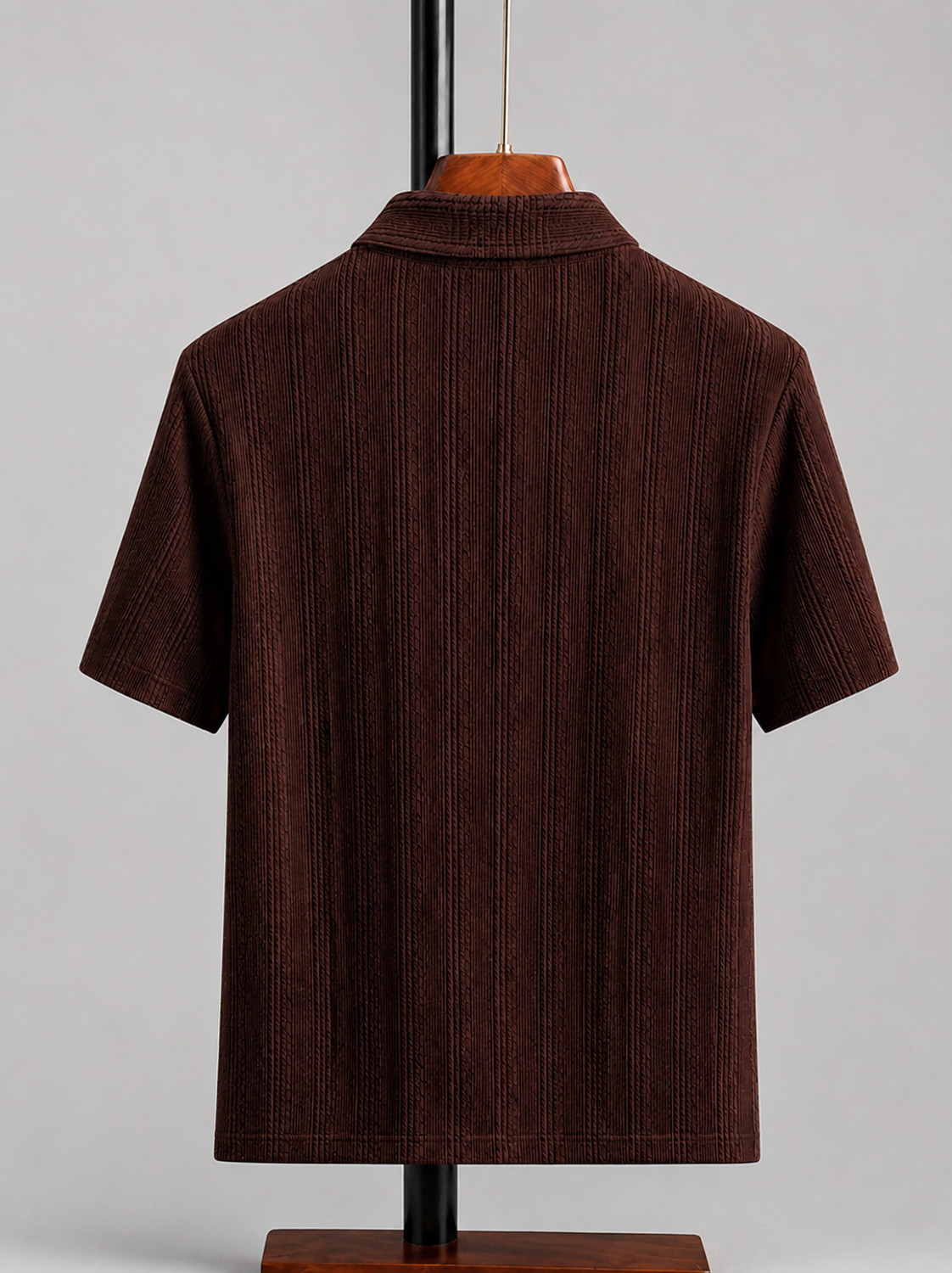 Image of COMBRAIDED Self Design Men Polo Neck Brown T-Shirt