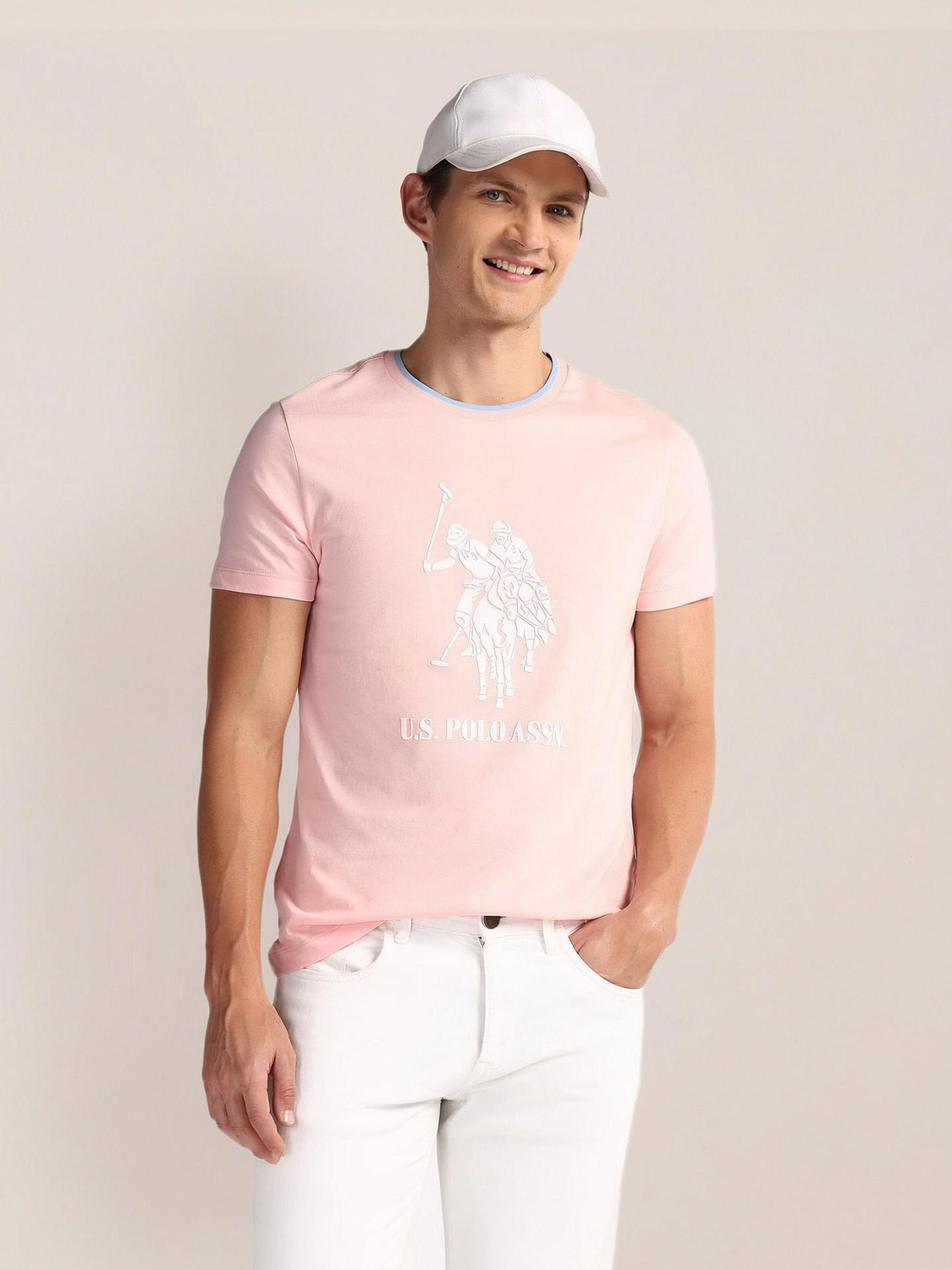 Image of U.S. POLO ASSN. Printed Men Round Neck White T-Shirt