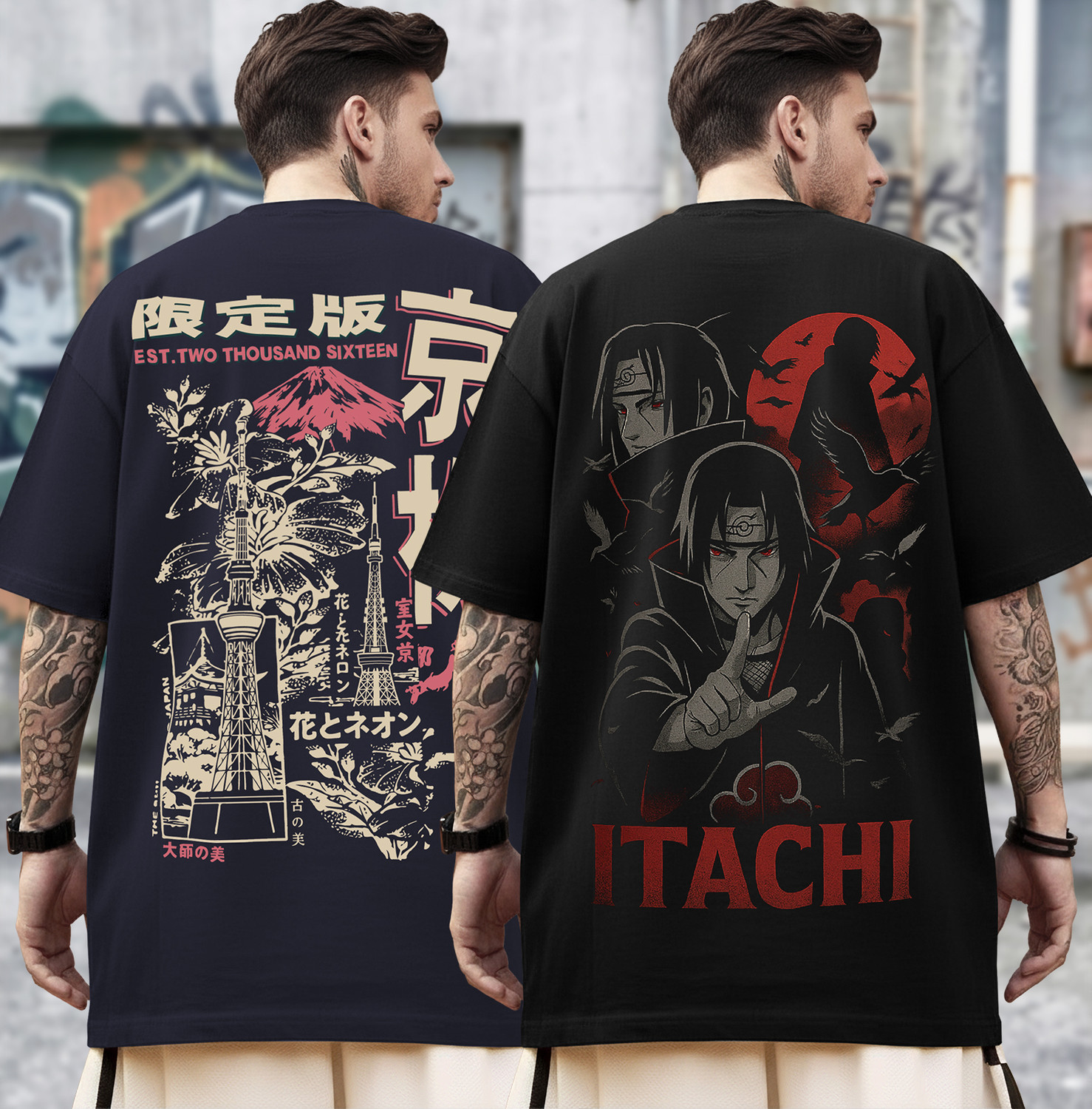 Image of TRIPR Graphic Print Men Round Neck Navy Blue, Black T-Shirt