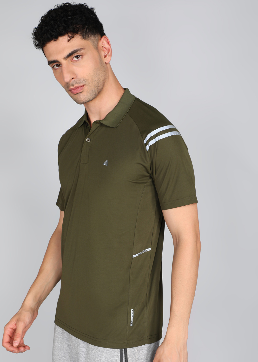 Image of Adrenex Solid Men Polo Neck Dark Green T-Shirt