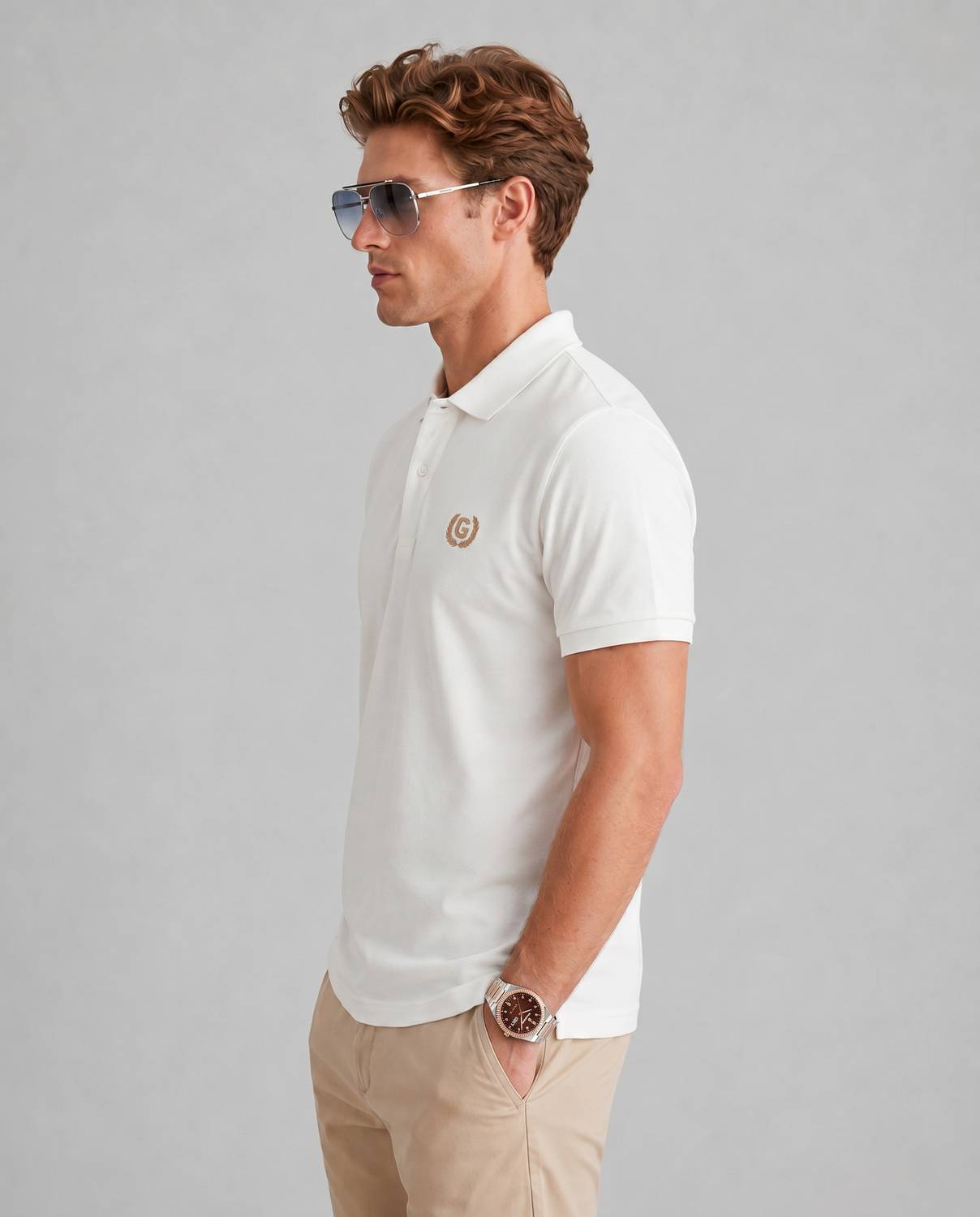 GIORDANO Printed Men Polo Neck White T-Shirt - Image 3