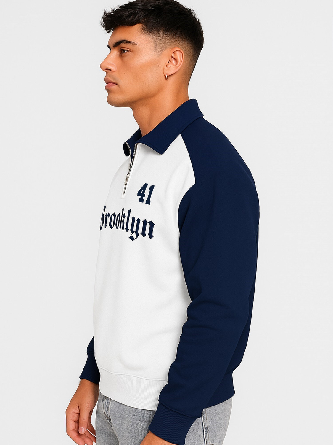 Image of Jump Cuts Printed Men Polo Neck Dark Blue T-Shirt