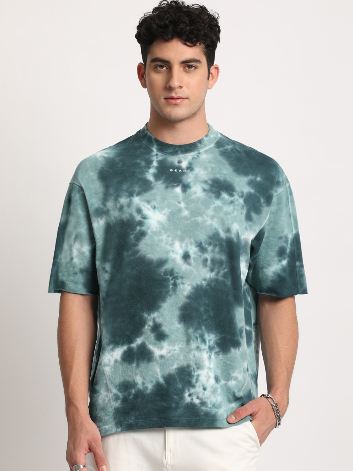 Image of THE BEAR HOUSE Tie & Dye Men Round Neck Blue T-Shirt