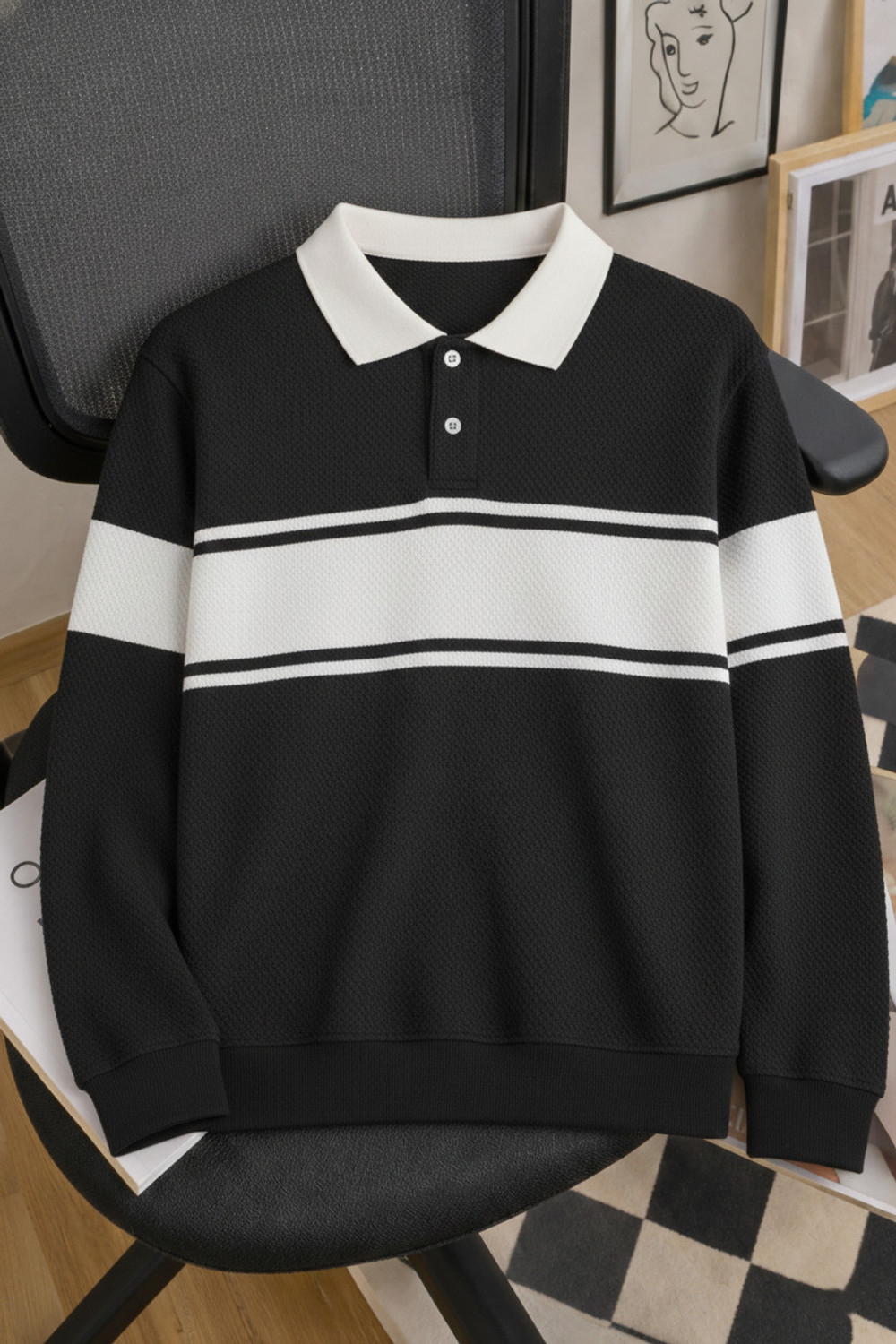 Image of METRONAUT Colorblock Men Polo Neck Black T-Shirt