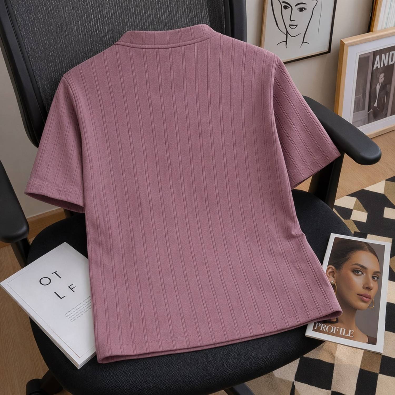 PRAIZY Men Pink Zip Neck T-Shirt - Image 2