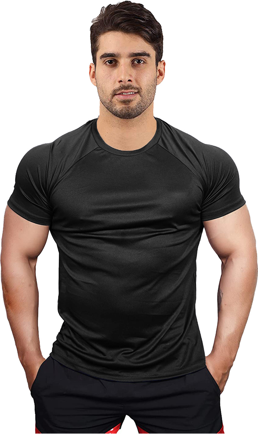 Image of UDI n ADI Solid Men Round Neck Black, Grey, Red T-Shirt
