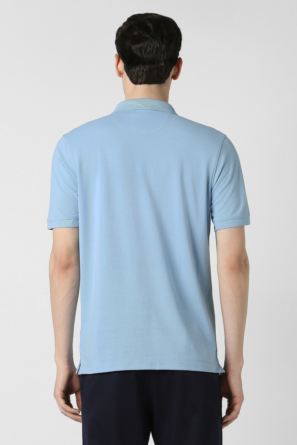 Image of PETER ENGLAND Men Solid Polo Neck Polycotton Light Blue T-Shirt