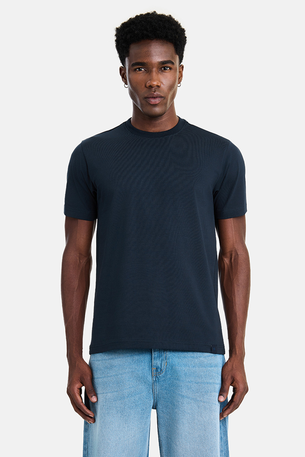 Image of Snitch Solid Men Round Neck Navy Blue T-Shirt