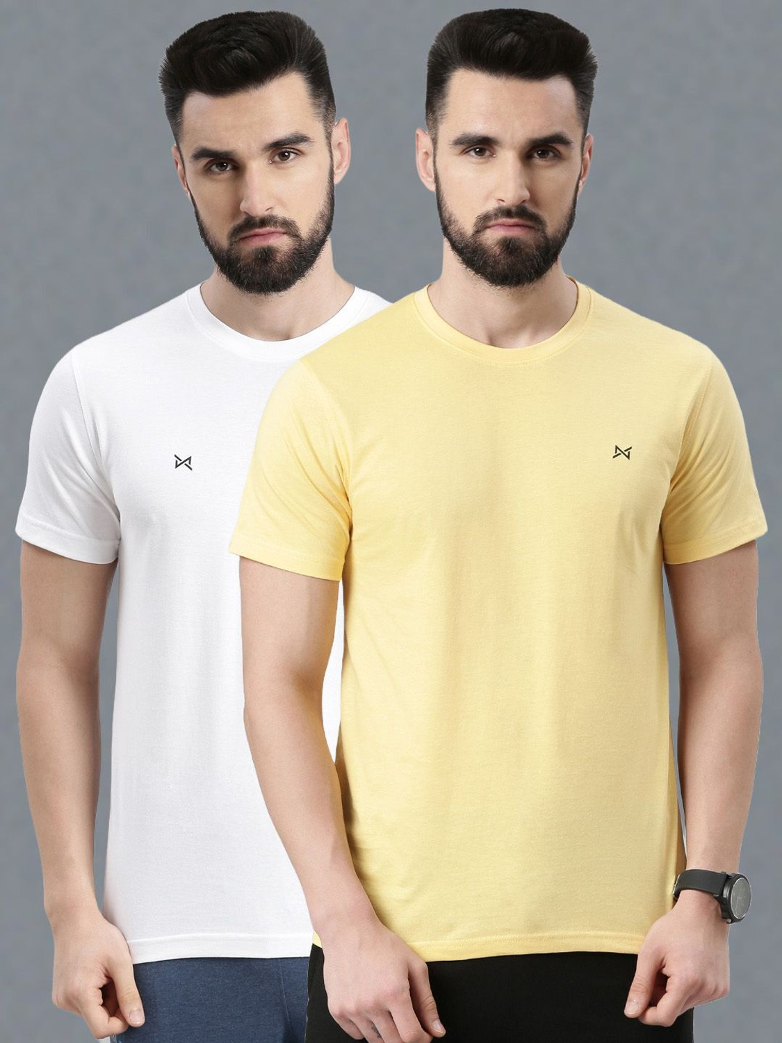 Image of Force NXT Solid Men Round Neck Yellow, White T-Shirt