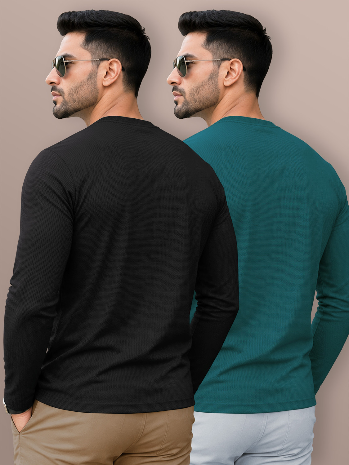 Image of VeBNoR Self Design Men Round Neck Black, Green T-Shirt