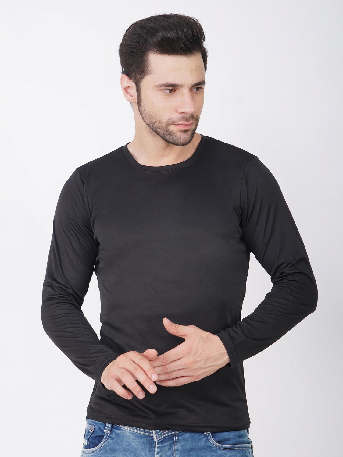 Image of KASPY Solid Men Round Neck Black T-Shirt
