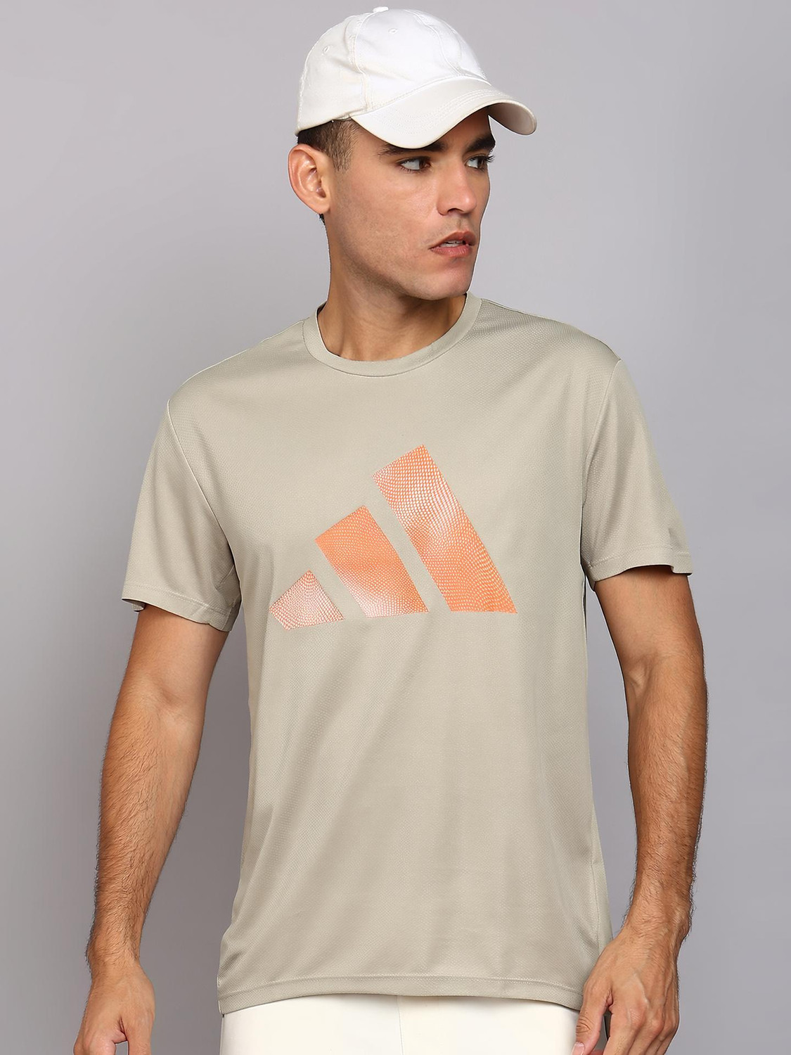 ADIDAS Printed Men Round Neck Brown T-Shirt
