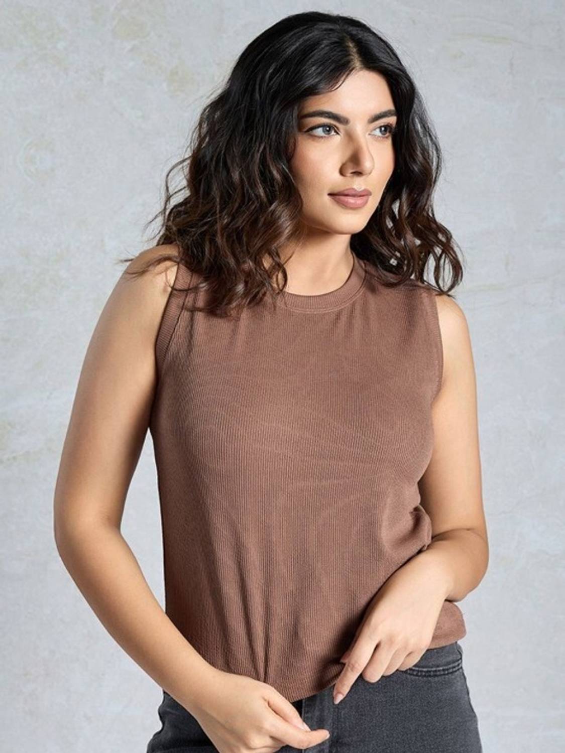 ALGARI CREATION Casual Solid Women Brown Top