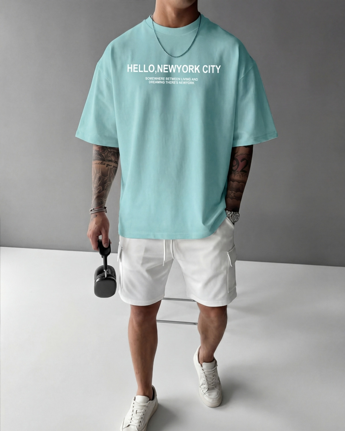 Image of FLYIND VOGUE OUTFIT Typography Men Round Neck Light Blue T-Shirt