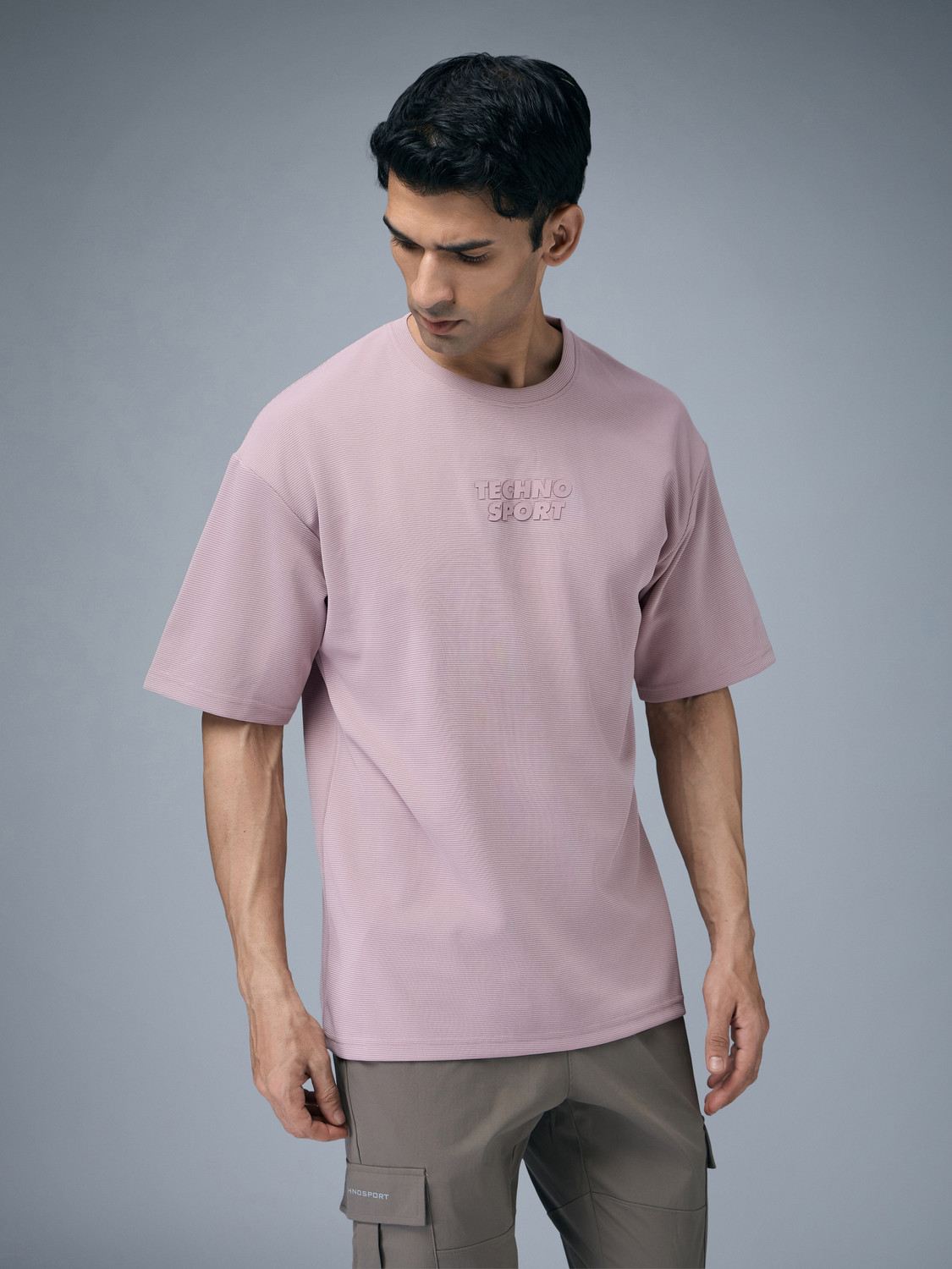 Image of TECHNOSPORT Self Design Men Round Neck Purple T-Shirt