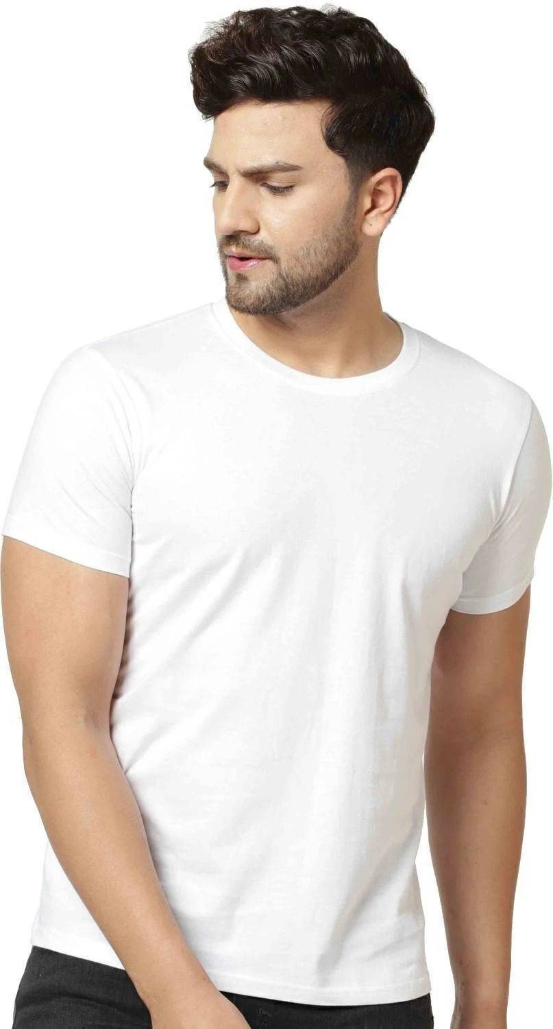 COTTON MENS TSHIRT Men Solid Round Neck Nylon White T-Shirt