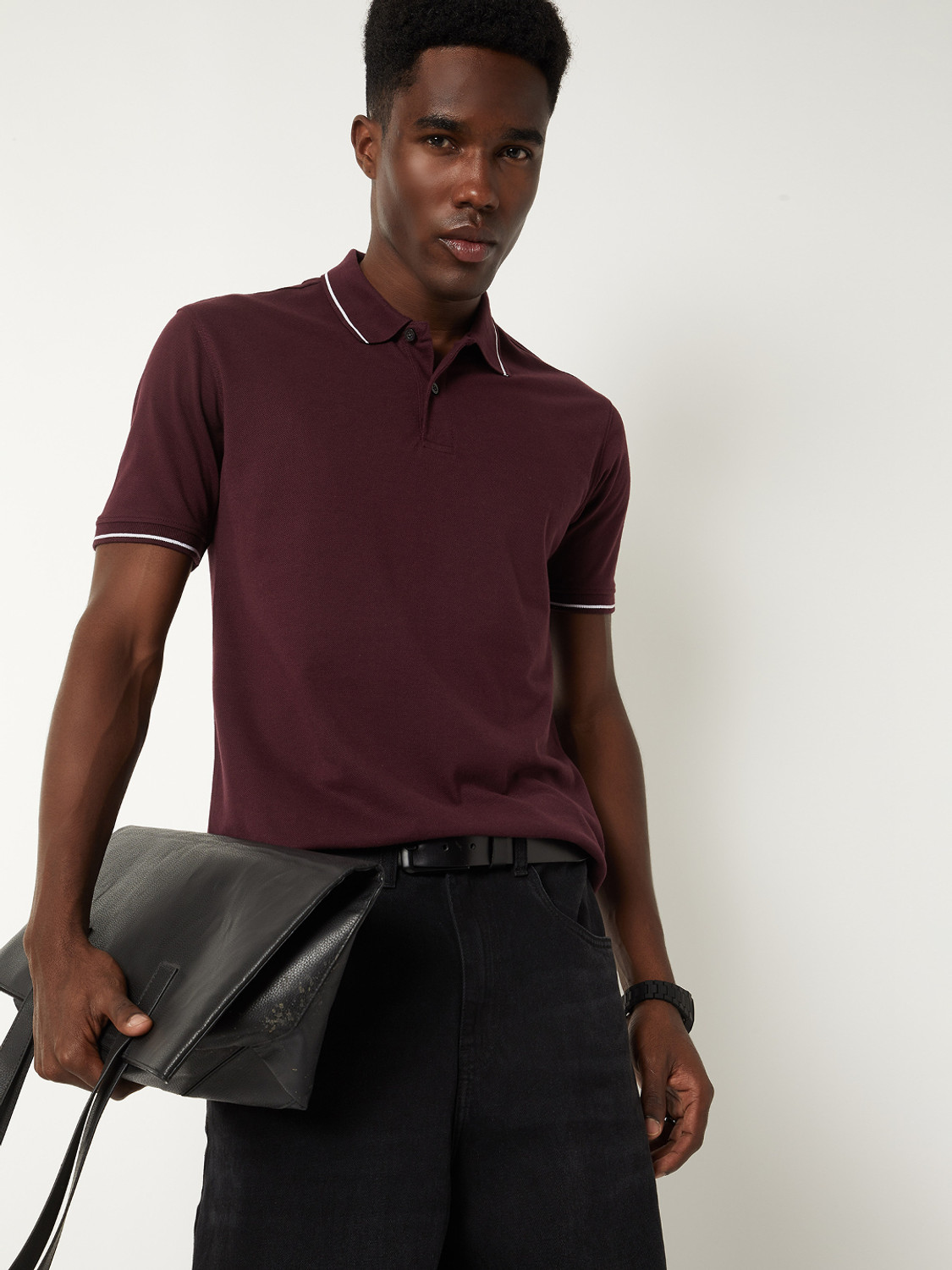Image of MAX Solid Men Polo Neck Purple T-Shirt