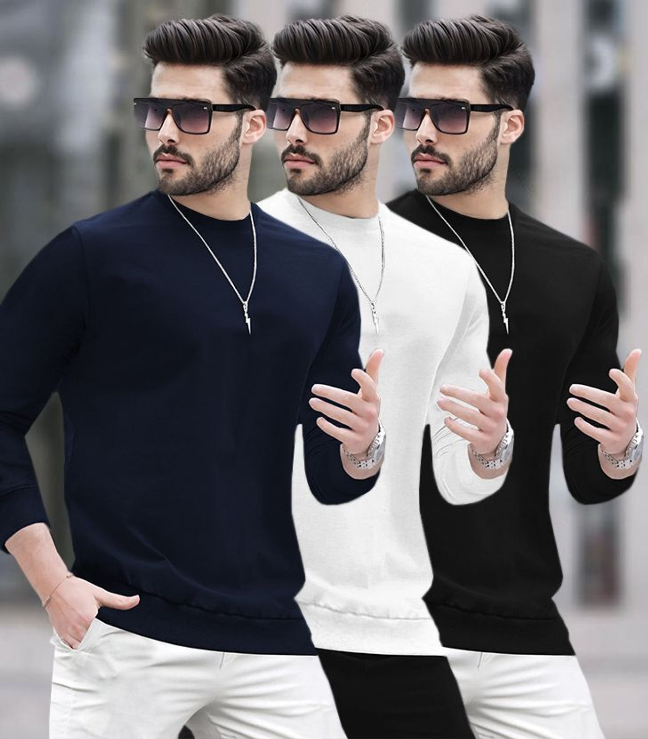 Image of BLIVE Solid Men Round Neck Multicolor T-Shirt