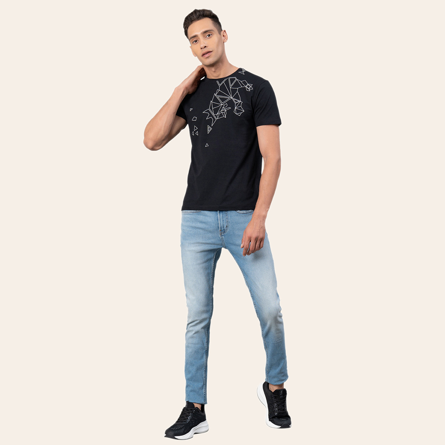 Image of RED TAPE Graphic Print Men Round Neck Black T-Shirt