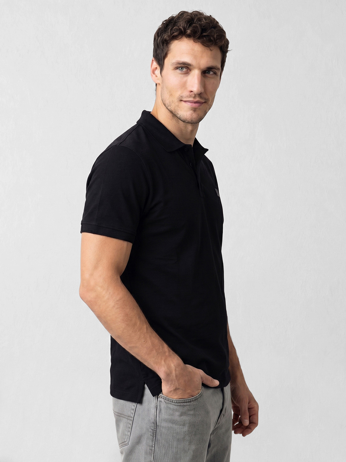 Image of WROGN Solid Men Polo Neck Black T-Shirt