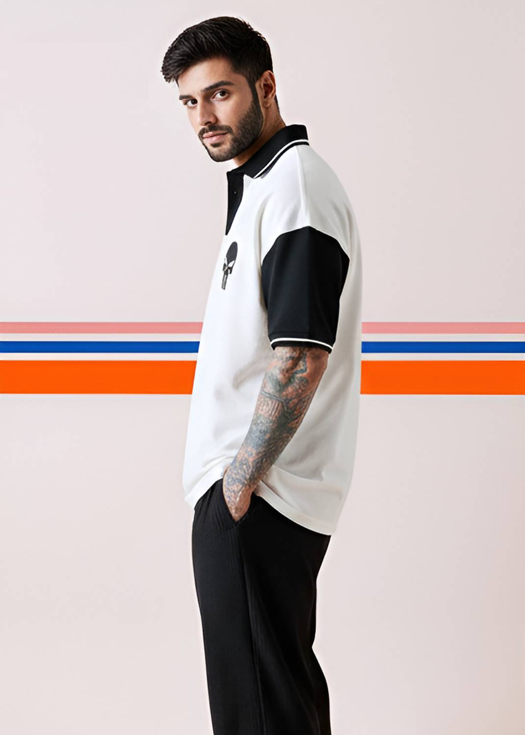 METRONAUT Graphic Print Polo Neck White T-Shirt - Image 3
