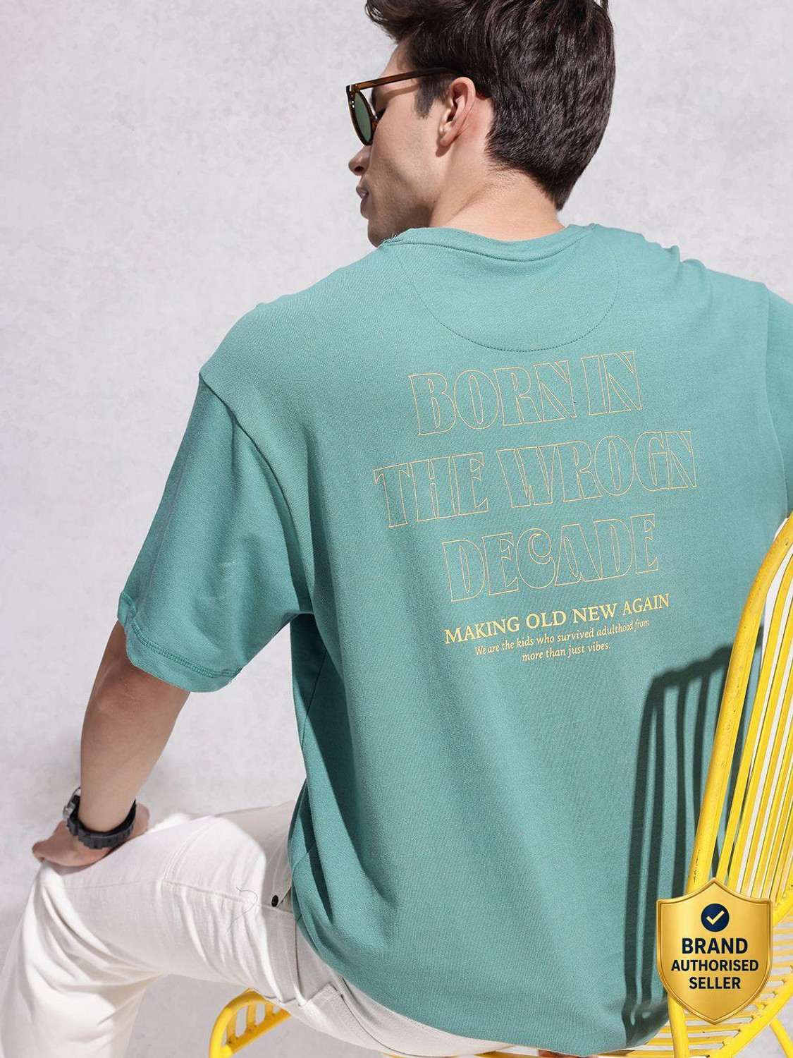 Image of WROGN Printed Men Round Neck Green T-Shirt