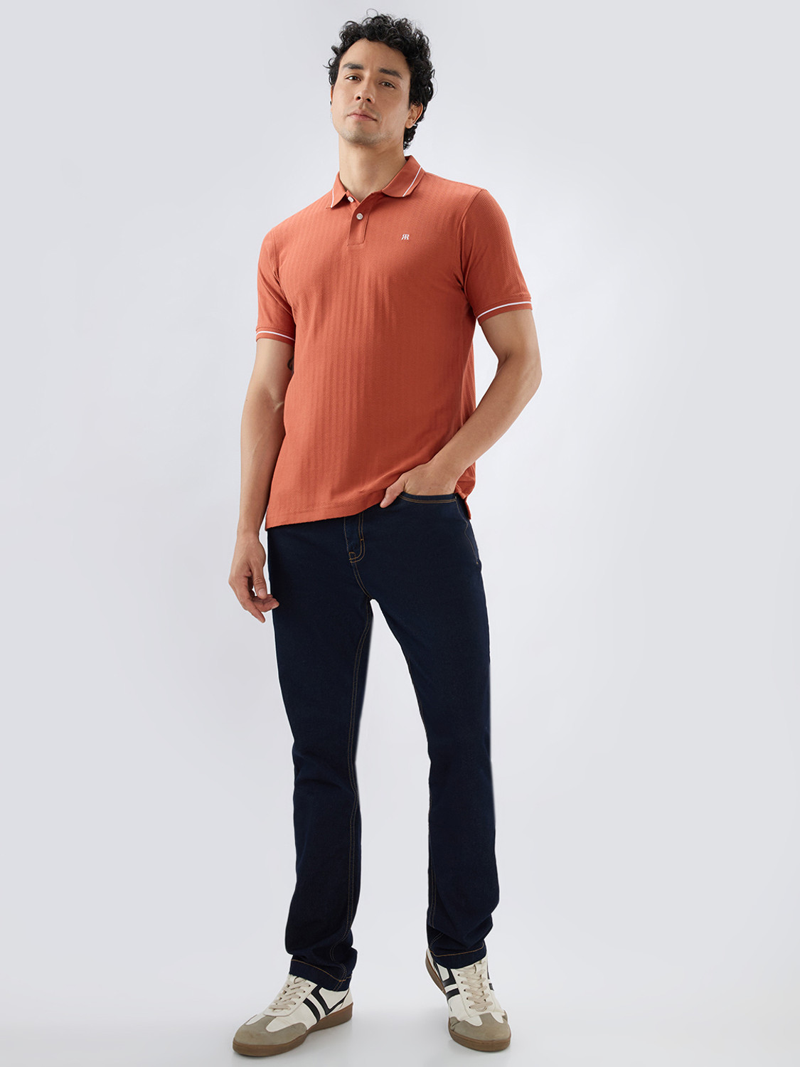 Image of Raymond Solid Men Polo Neck Orange T-Shirt