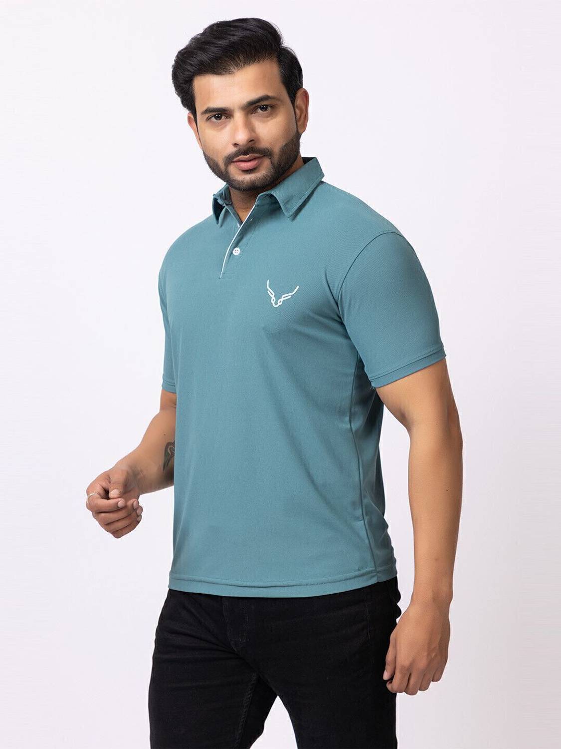BUFFARO Solid Men Polo Neck Blue T-Shirt