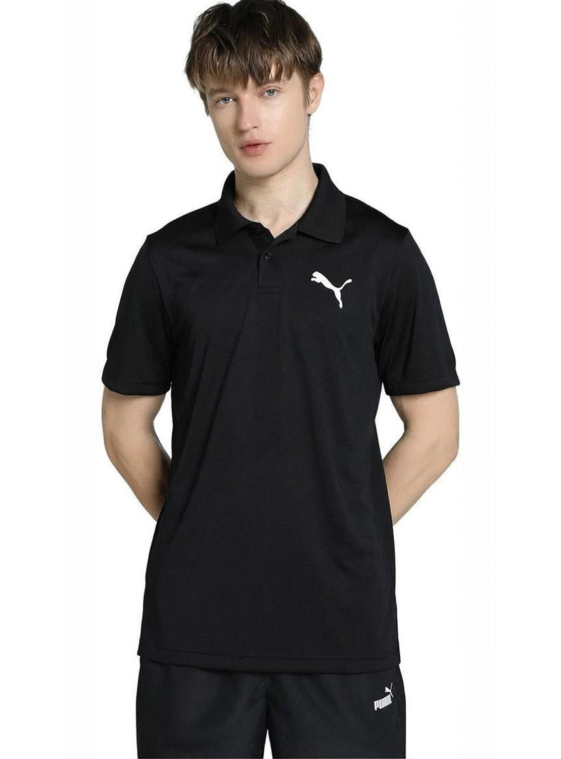 Image of PUMA Solid Men Polo Neck Black T-Shirt
