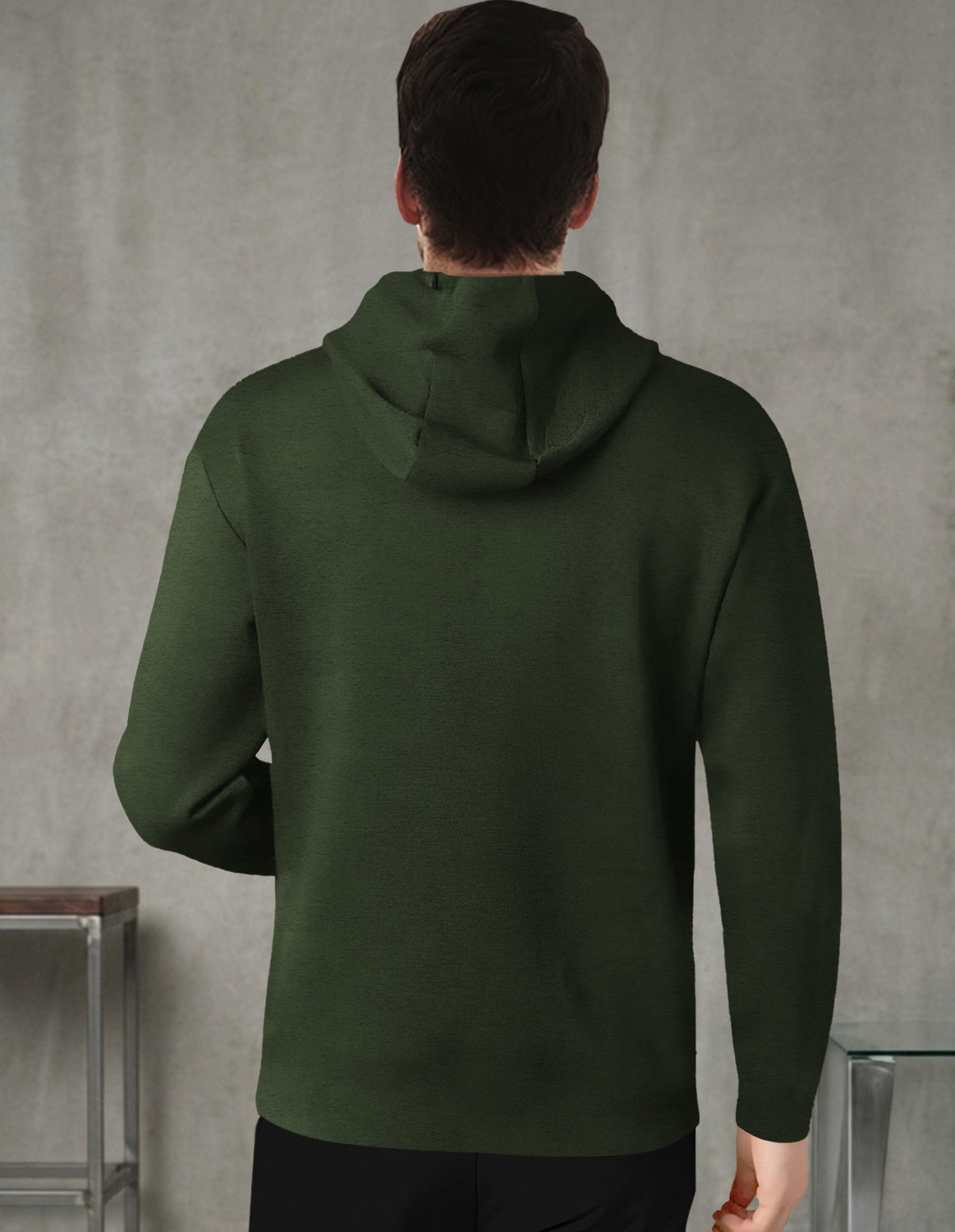 Image of TESSERACT Solid Men Hooded Neck Dark Green T-Shirt