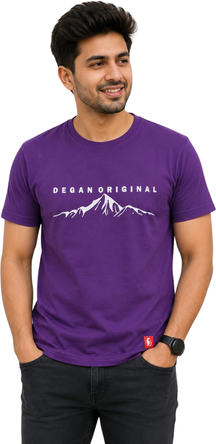 Image of Degan Boutique Men Graphic Print Round Neck Pure Cotton Purple T-Shirt