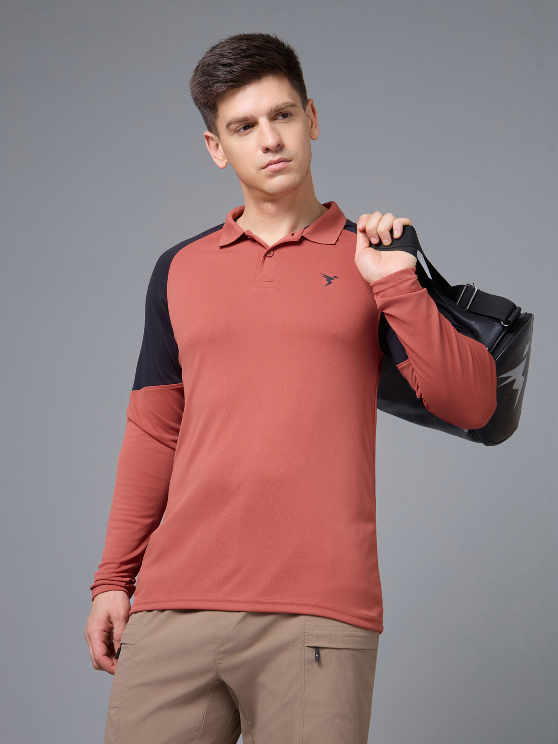 Image of TECHNOSPORT Colorblock Men Polo Neck Red T-Shirt