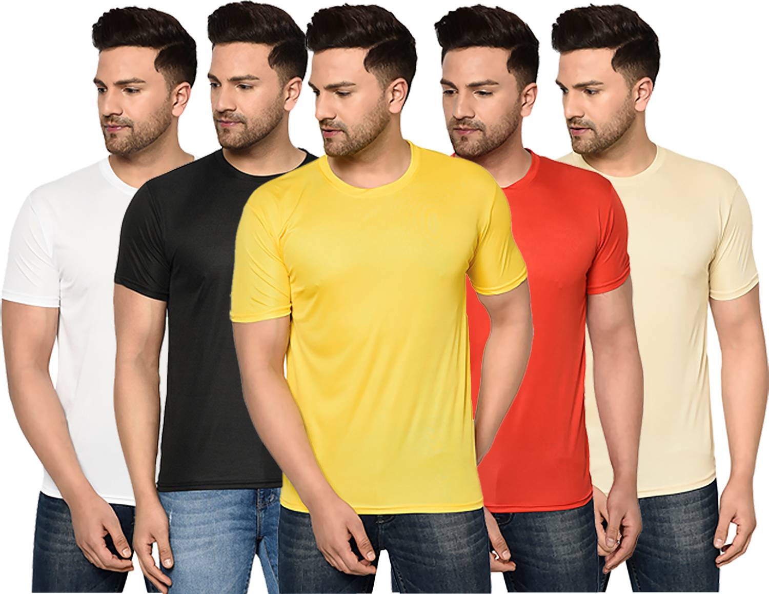 InkTees Pack of 3 Men Solid Round Neck Polyester Multicolor T-Shi