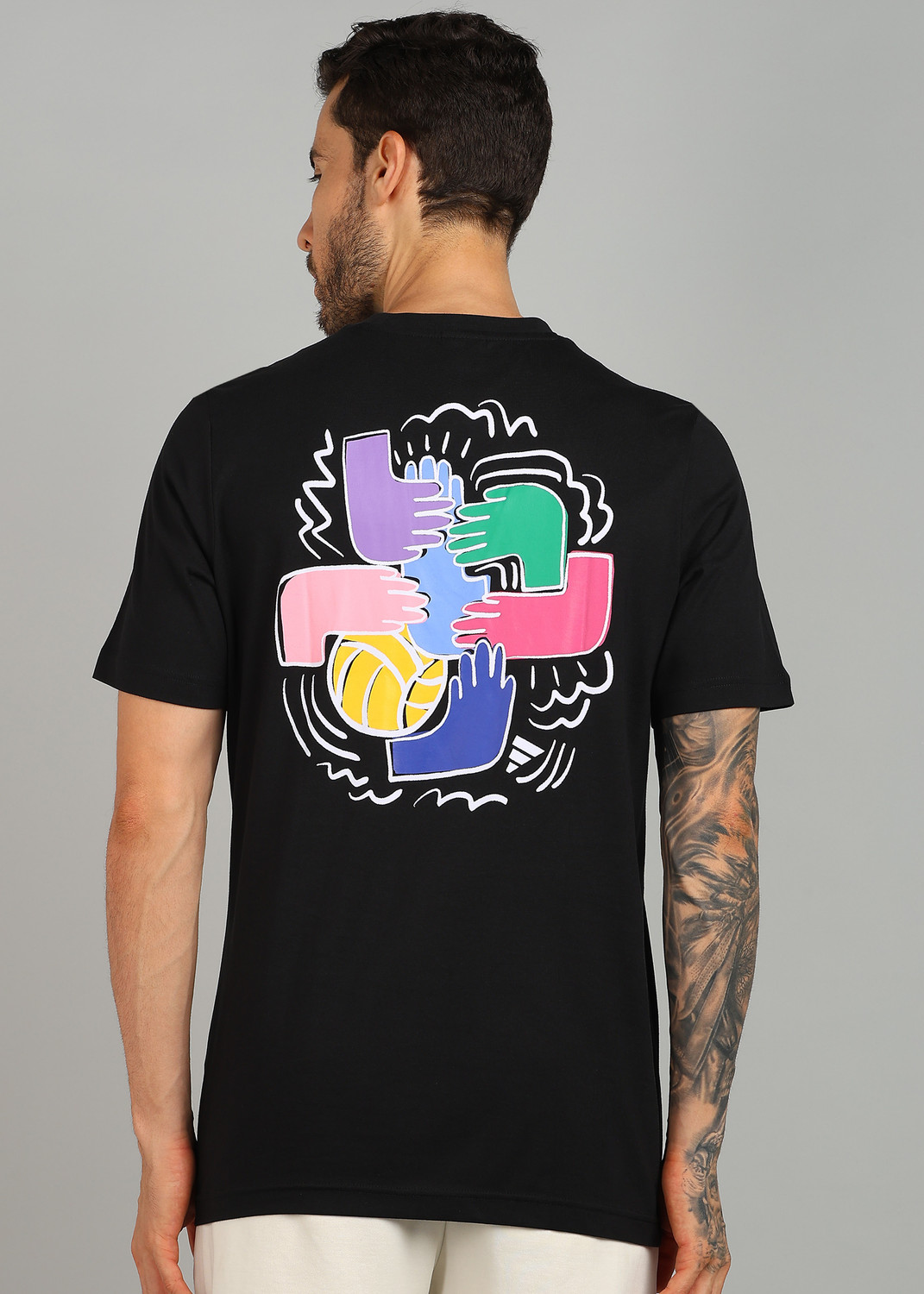 Image of ADIDAS Graphic Print Men Round Neck Black T-Shirt