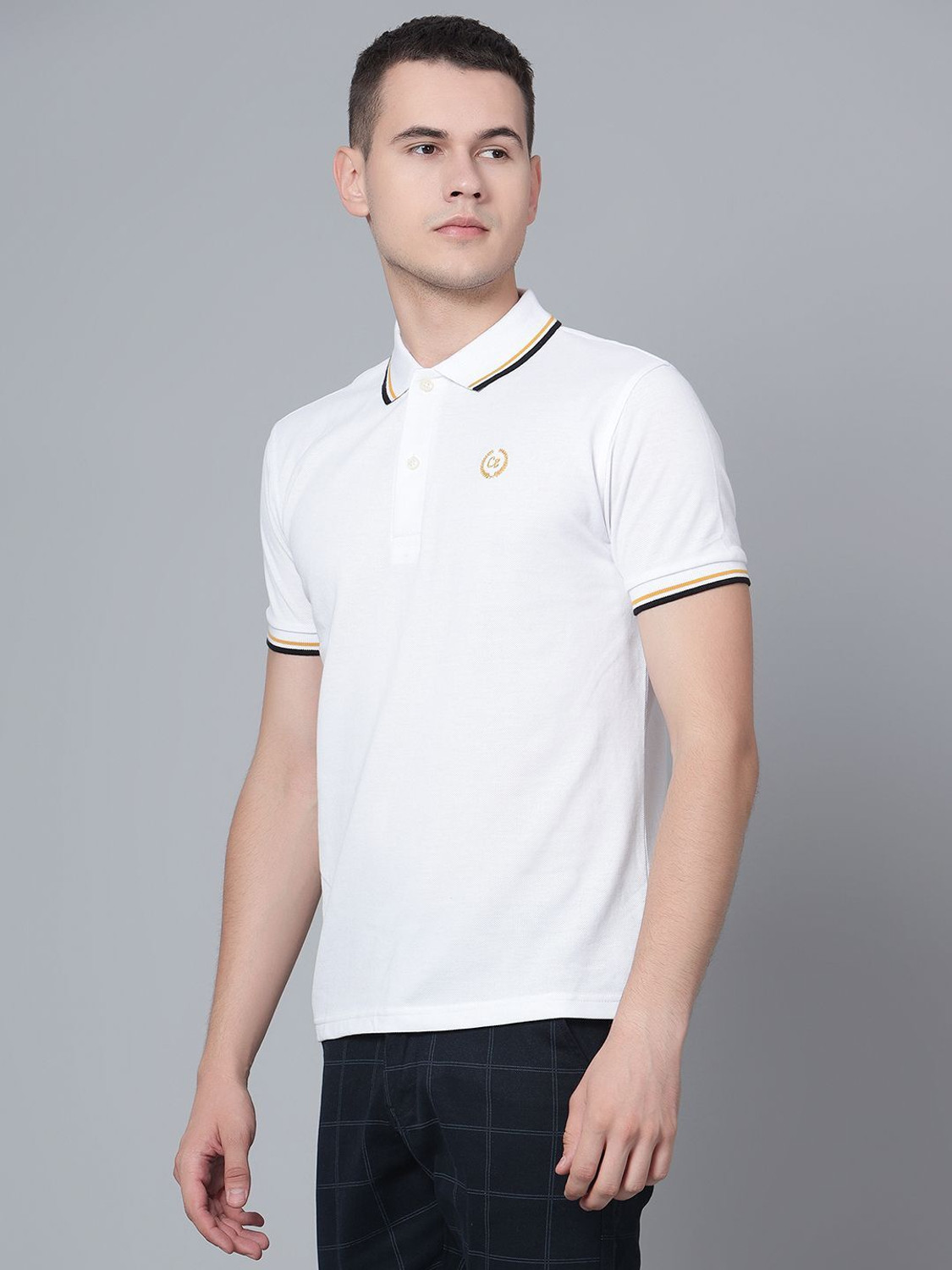 Image of CANTABIL Solid Men Polo Neck White T-Shirt