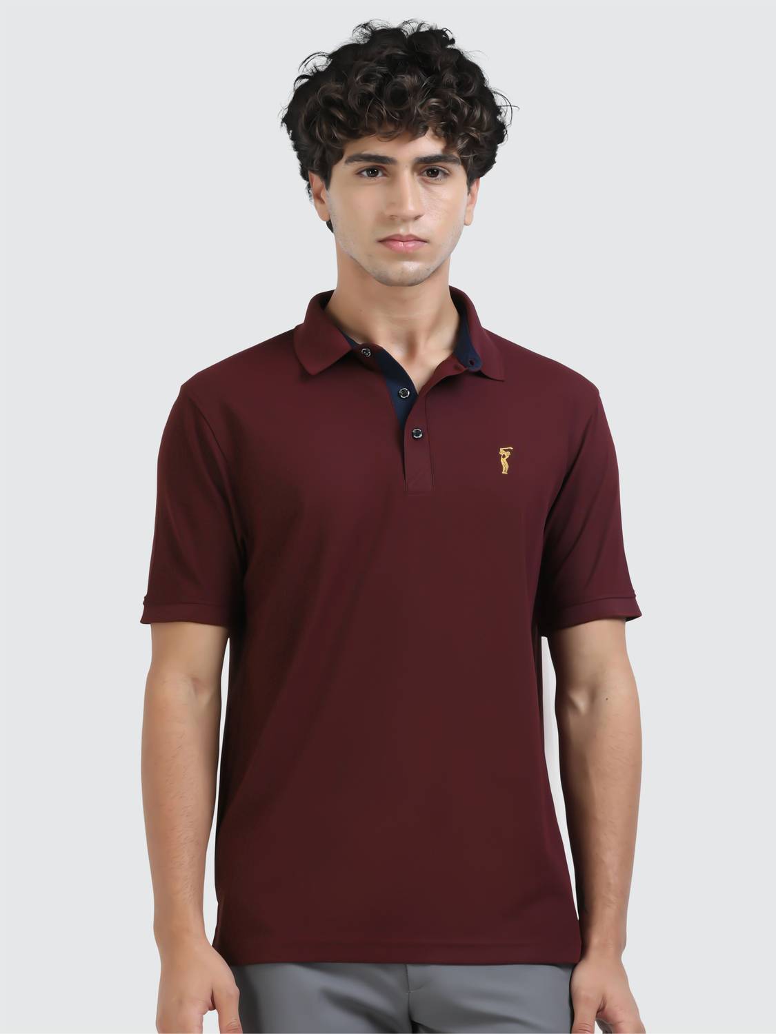 Stellers Men Solid Polo Neck Polyester Maroon T-Shirt