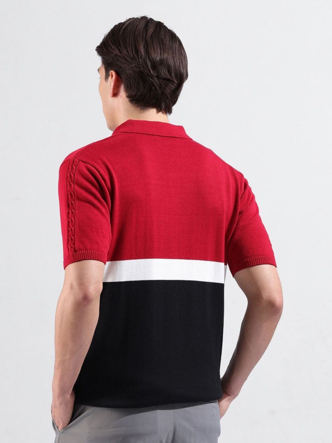 Image of The Indian Garage Co. Self Design Men Polo Neck Red T-Shirt