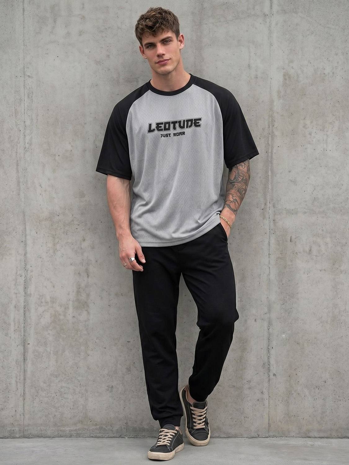 JUST ROAR Colorblock Men Grey T-Shirt - Image 4