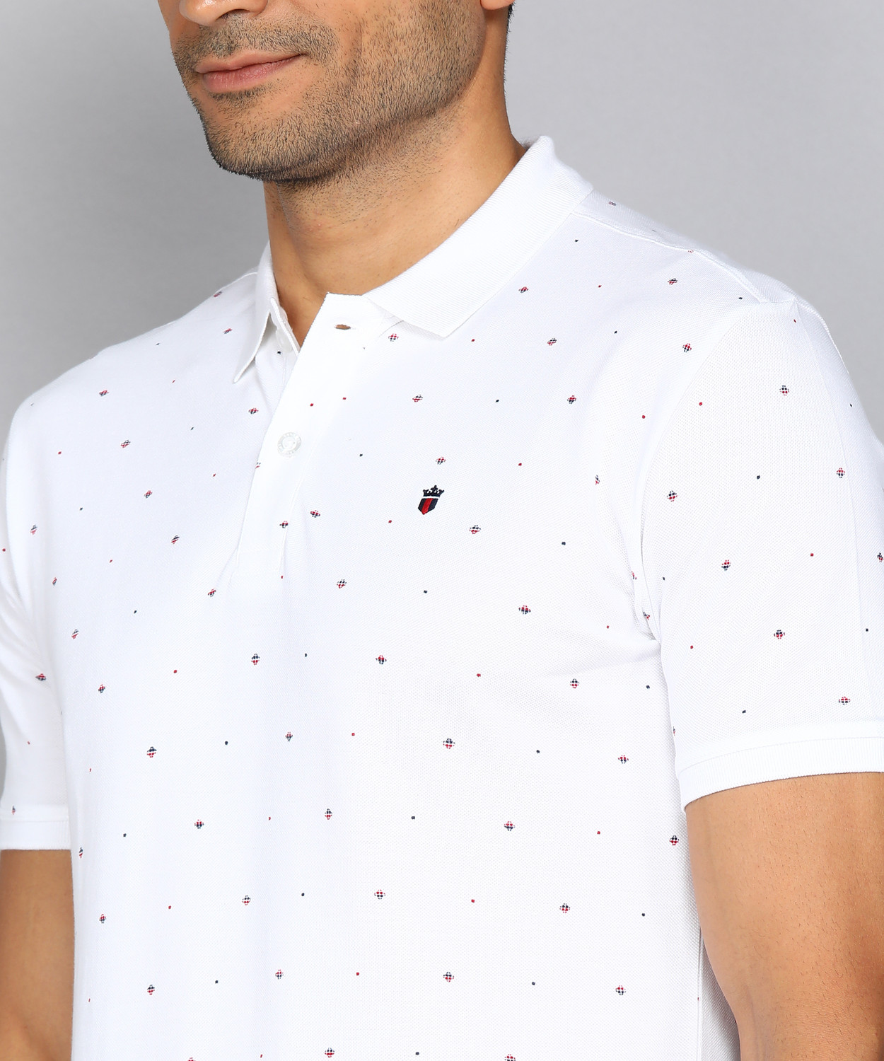 Image of Louis Philippe Jeans Printed Men Polo Neck White T-Shirt
