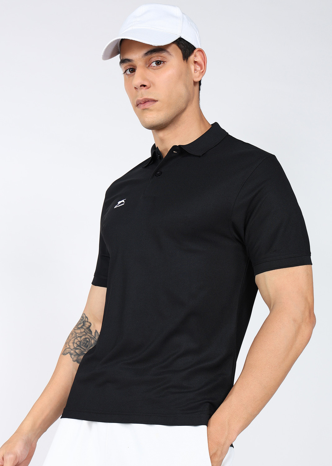 Image of Shiv Naresh Self Design Men Polo Neck Black T-Shirt
