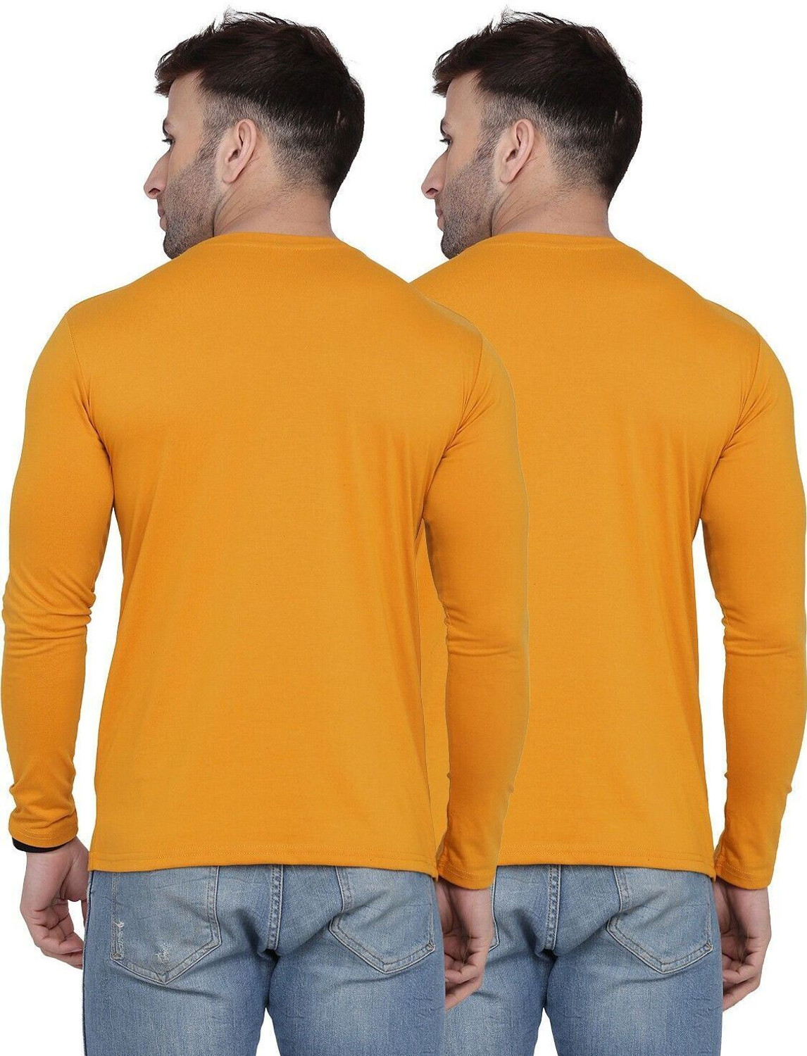 Image of New Trends Collection Solid Men Round Neck Yellow T-Shirt