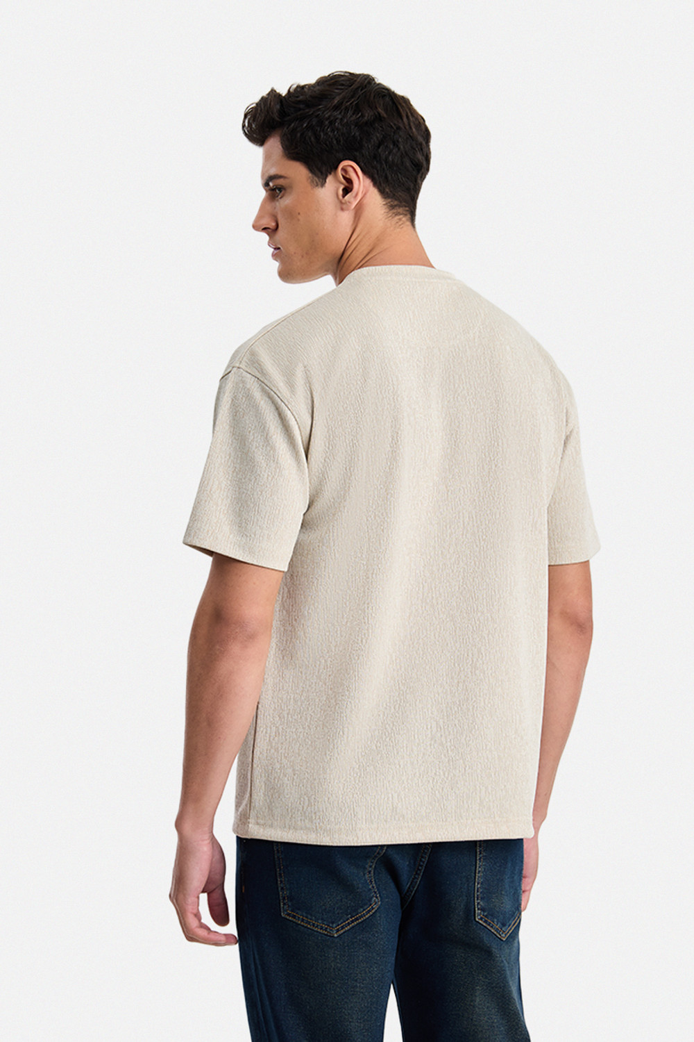 Image of Snitch Solid Men Round Neck Beige T-Shirt