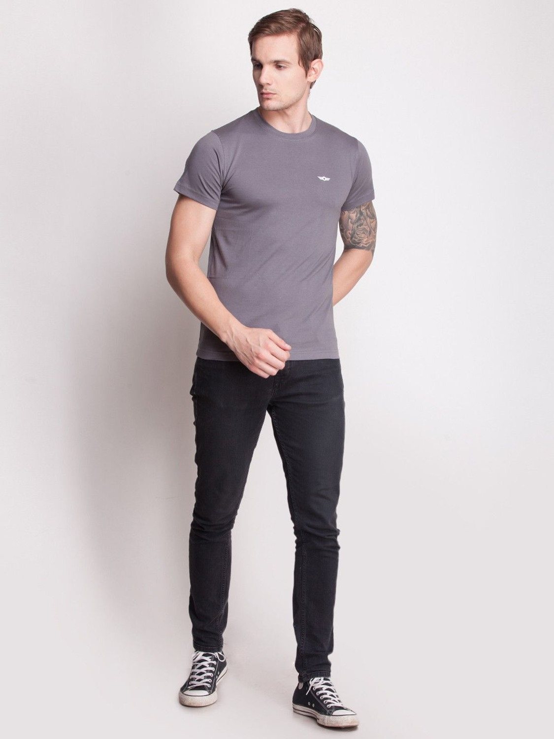 Image of Force NXT Solid Men Round Neck Grey T-Shirt